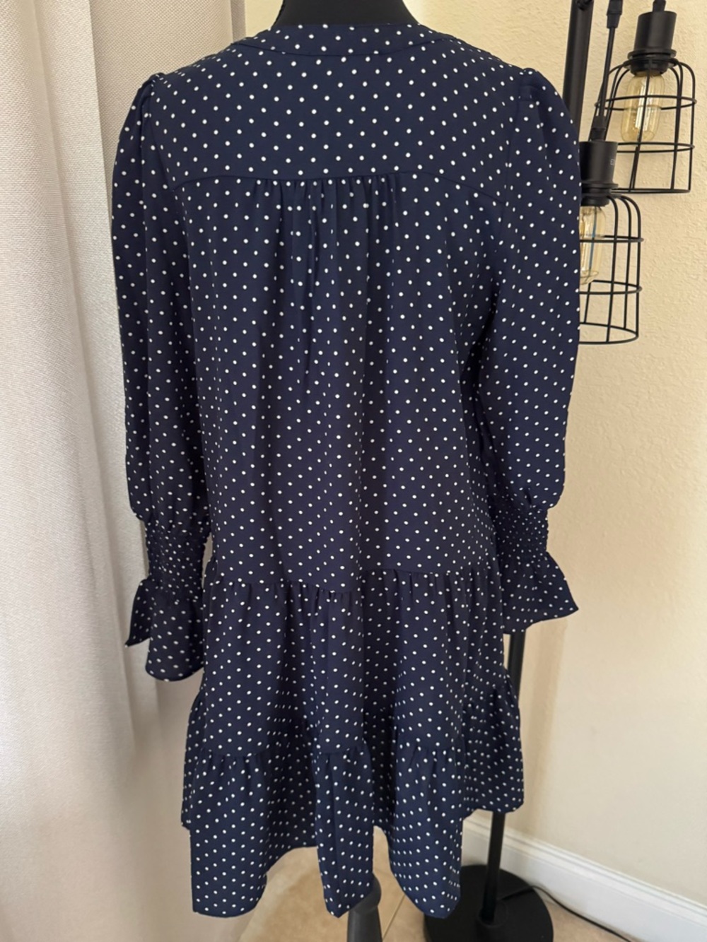 Pomander Place Navy Polka Dot Babydoll Mini Dress NWT Small - Picture 7 of 11